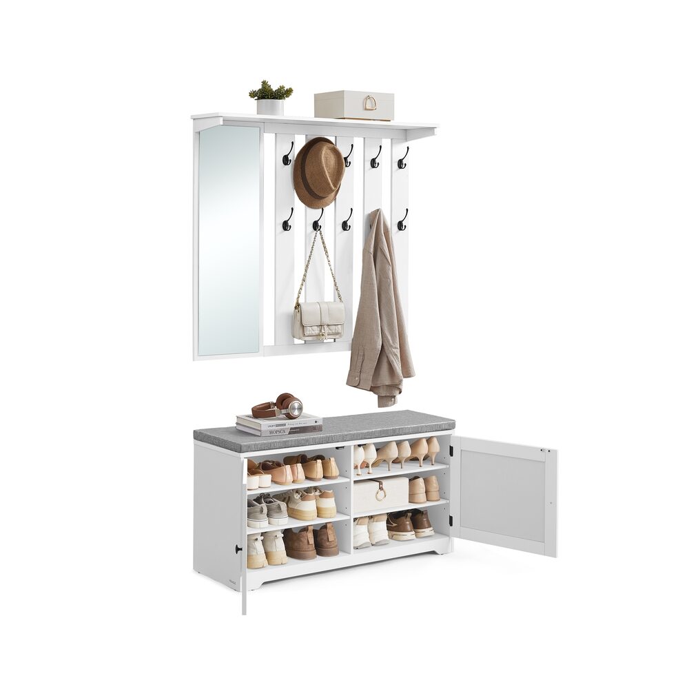 Skohylle og veggmontert knaggrekke sett, 102x31x52 cm, 102x20x90 cm, Hvit