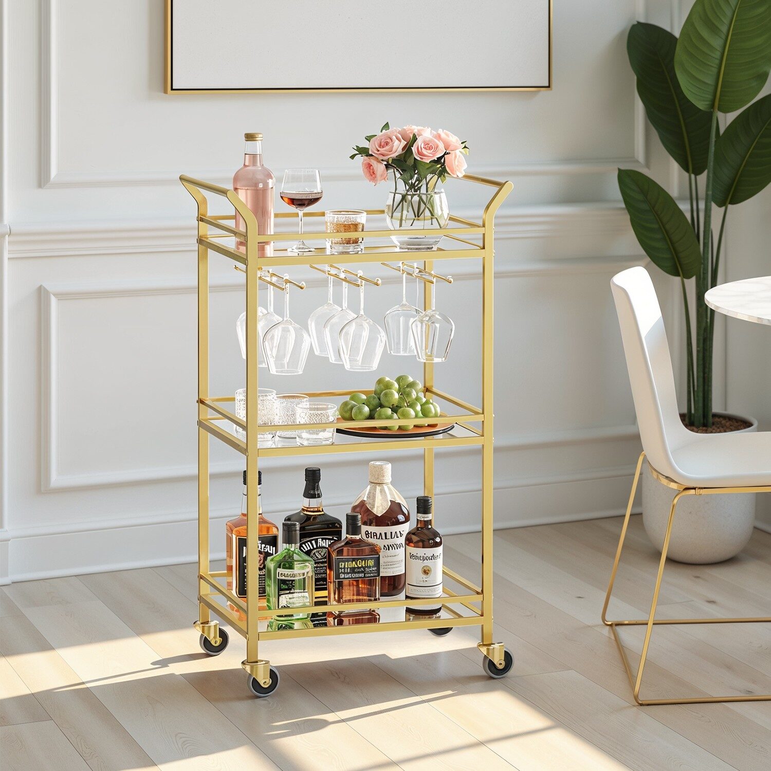 Serveringsvogn, 30x46,8x92 cm, Guld