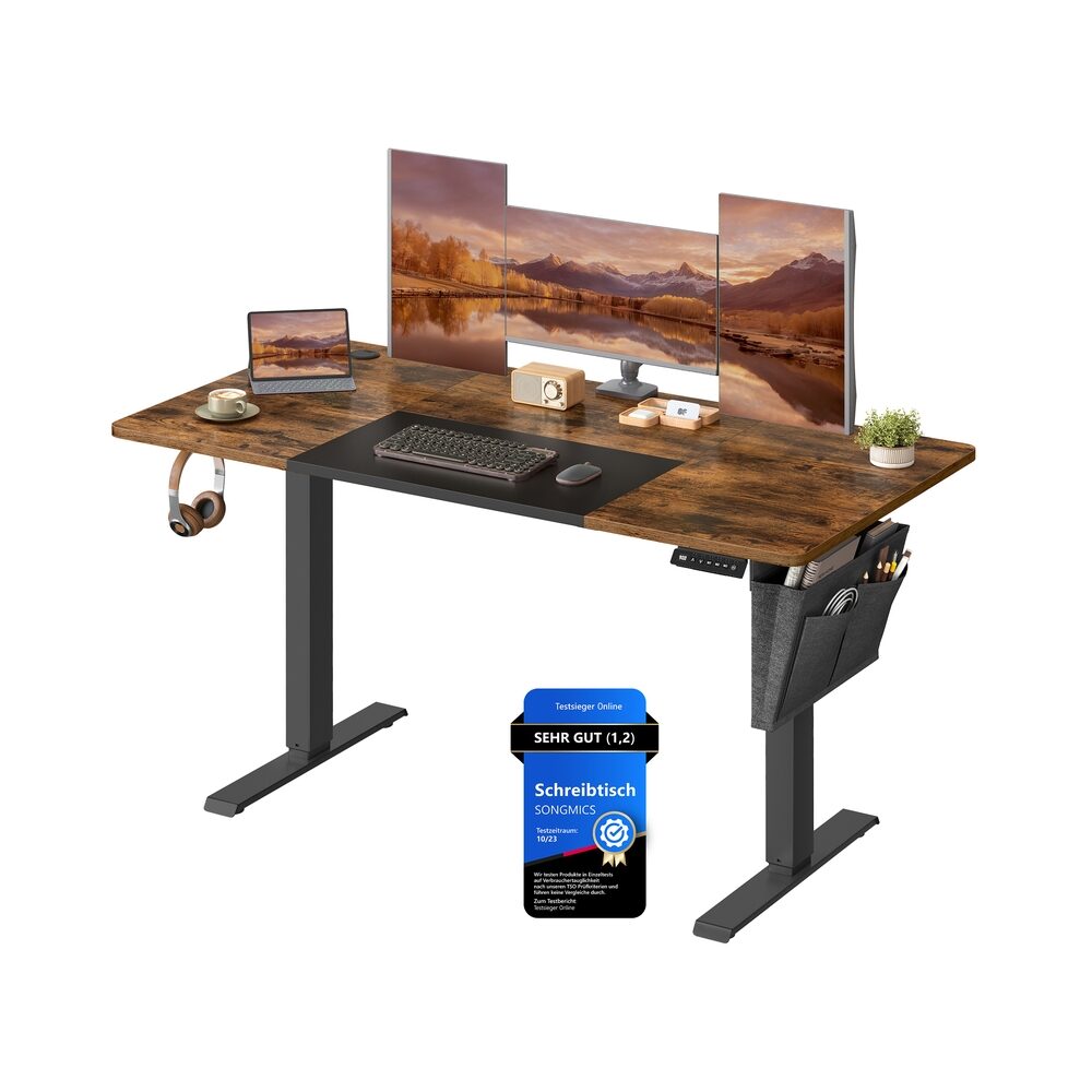 Elektriskt höj- och sänkbart skrivbord, 140x60x72-120 cm, brun svart