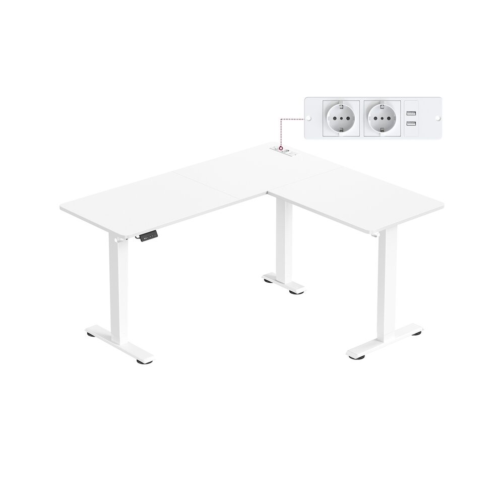 Elektriskt höj- och sänkbart skrivbord, 140x160x72-120 cm, vitt