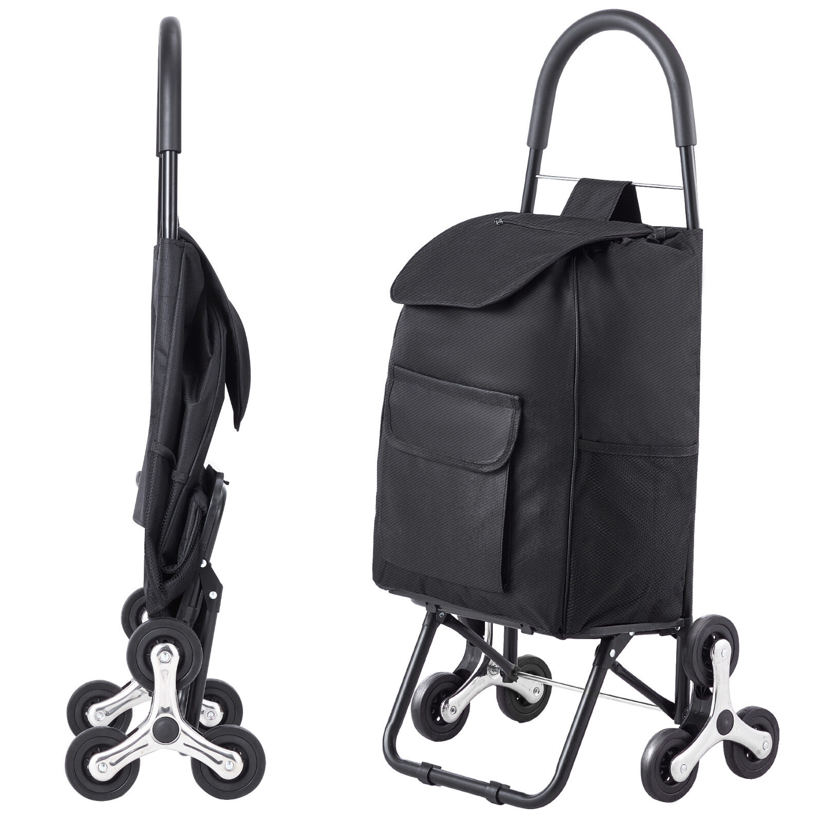 Trappklättrande shoppingvagn, 36L, 45x35x96.5 cm, svart, hopfällbar