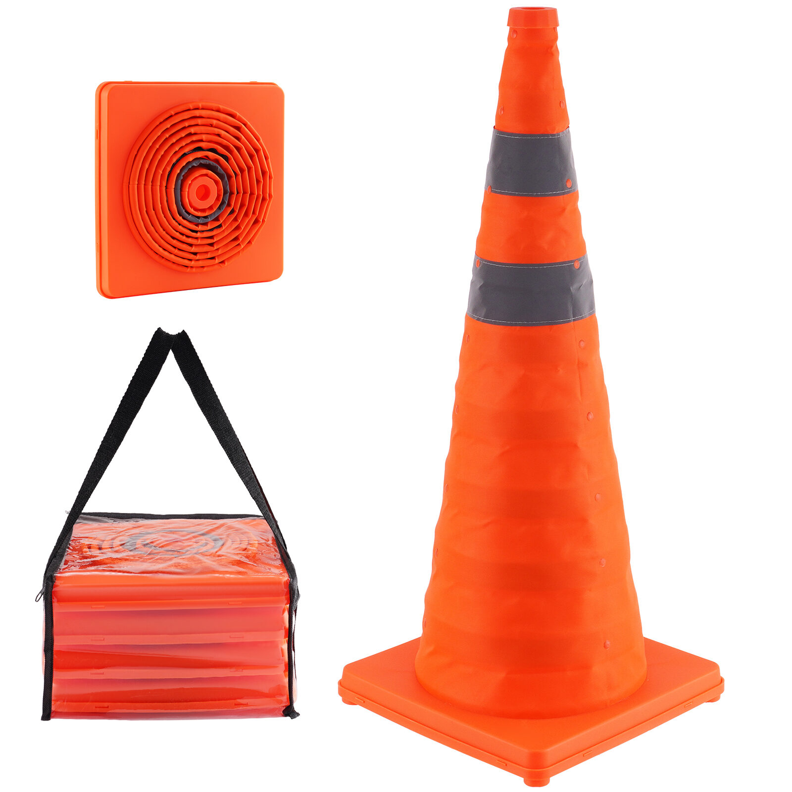 Sikkerhedskegler, Sammenklappelige Trafikkegler 29.5x29.5x70 cm, Orange, Reflekterende, Sæt af 4