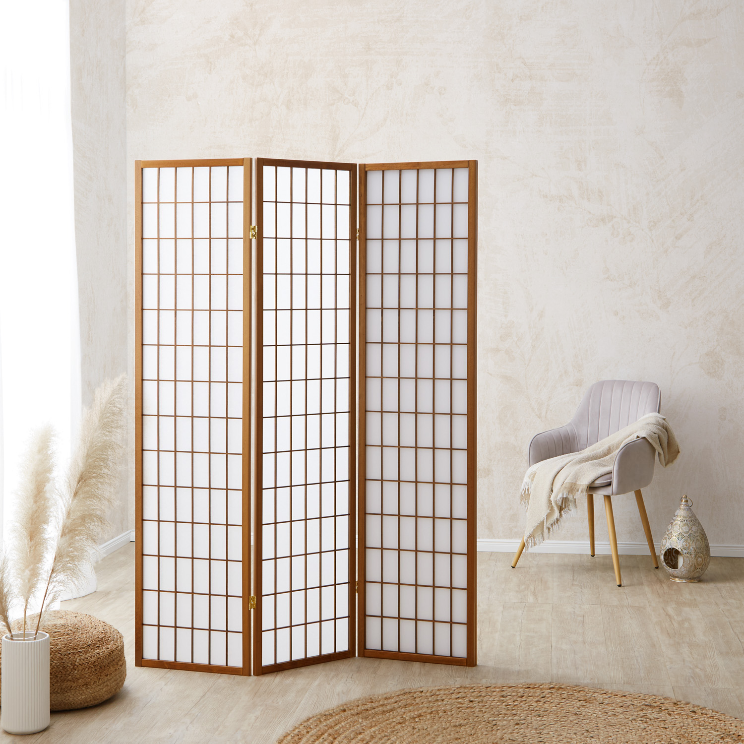 Tilanjakaja, Home, Shoji 3-paneelinen taitettava, 132x2,2x175 cm, ruskea