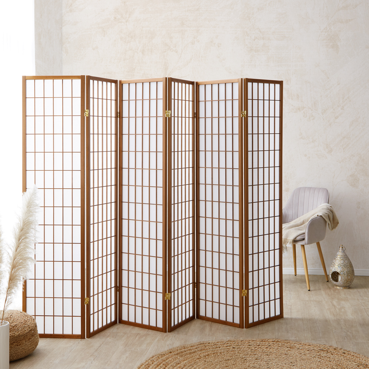 Rumdeler, Home, Shoji foldbar 6 paneler, 264x2.2x175 cm, brun